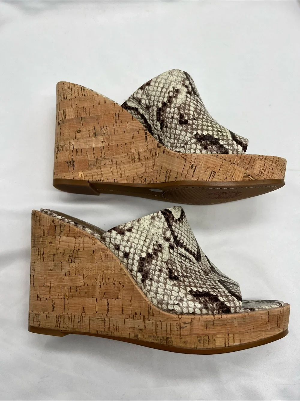 Vince Camuto Chaisen Platform Cork Leather Snakeskin Print Wedges